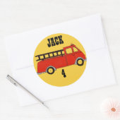 ボーイズ消防車ファイヤーハウス消防署赤トラック ラウンドシール (封筒)