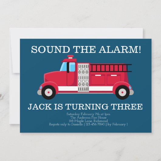 ボーイズ消防車誕生日招待状 招待状 (正面)