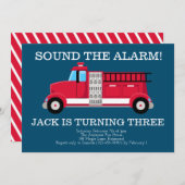 ボーイズ消防車誕生日招待状 招待状 (正面/裏面)