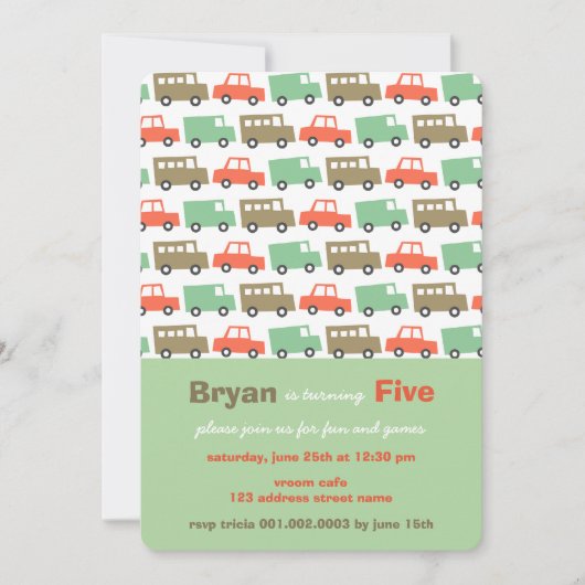 ボーイズ玩具レトロ輸送写真5thバースデーパーティー 招待状 (正面)