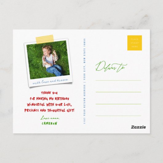 ボーイズ玩具子供の誕生日パーティーサンキューハガキ ポストカード (裏面)