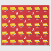 ボーイズ玩具輸送イエローバスモノグラム誕生日 ラッピングペーパー (フラット)