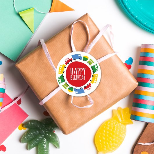 ボーイズ玩具輸送車の列車ハッピーバースデーパーティー ラウンドシール