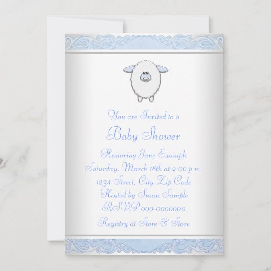 ボーイズ甘い青い羊の赤ちゃんシャワー 招待状 (裏面)