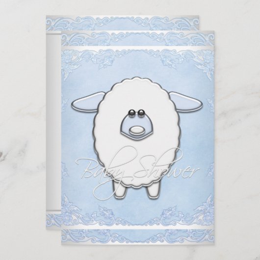 ボーイズ甘い青い羊の赤ちゃんシャワー 招待状 (正面/裏面)