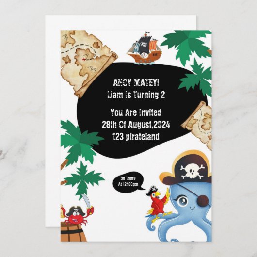 ボーイズ用アホイマテイ海賊誕生日招待状 招待状 (正面/裏面)