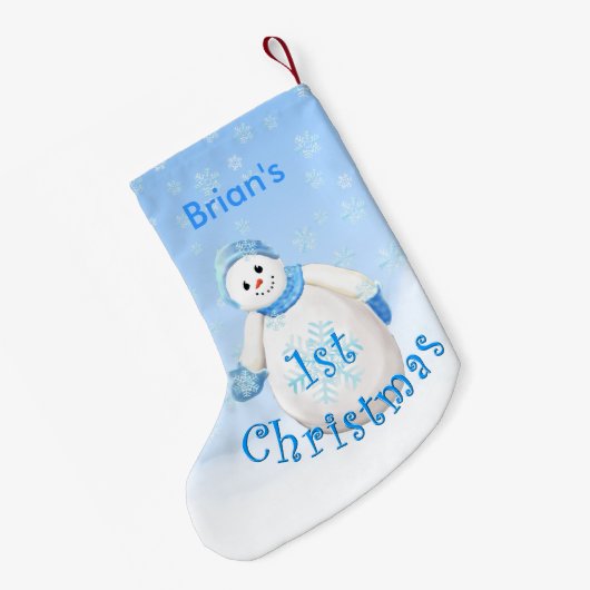 ボーイズ第1クリスマス雪だるま名前をカスタムする スモールクリスマスストッキング (裏面 (吊り時))