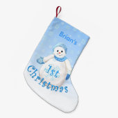 ボーイズ第1クリスマス雪だるま名前をカスタムする スモールクリスマスストッキング (正面 (吊り時))