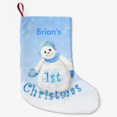 ボーイズ第1クリスマス雪だるま名前をカスタムする スモールクリスマスストッキング (正面)