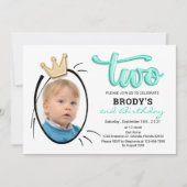 ボーイズ第2バースデーパーティーのミニマリストのプリンス写真 招待状 (正面)