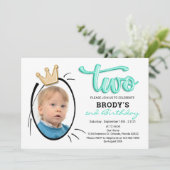 ボーイズ第2バースデーパーティーのミニマリストのプリンス写真 招待状 (スタンド正面)