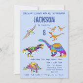 ボーイズ第8誕生日恐竜Tレックス轟音パーティーブルー 招待状 (裏面)