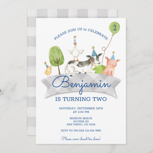 ボーイズ納屋周囲の庭ファースト誕生日招待状 招待状 (正面/裏面)