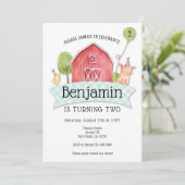 ボーイズ納屋周囲の庭1歳の誕生日の招待状 招待状 (スタンド正面)