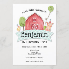 ボーイズ納屋周囲の庭1歳の誕生日の招待状 招待状