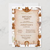 ボーイズ素朴ウエスタン1歳の誕生日パーティー 招待状 (正面)