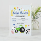 ボーイズ素朴カントリーファームグリーントラクターベビーブシャワー 招待状 (スタンド正面)