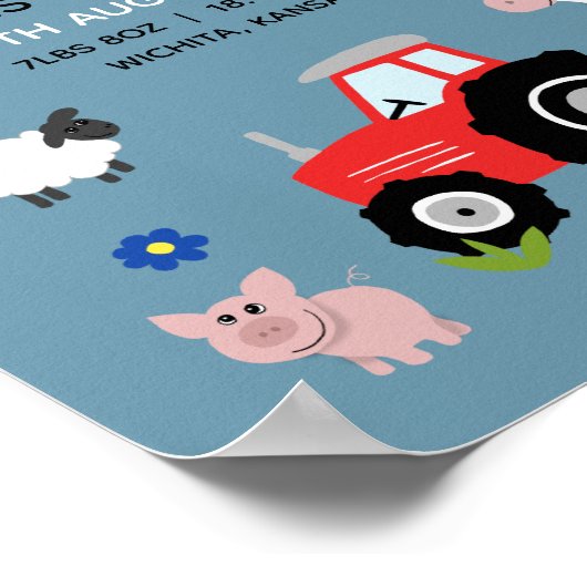 ボーイズ素朴キュートファーム誕生統計ベビー子供部屋 ポスター (角)