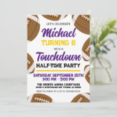 ボーイズ紫イエローサッカーチーム誕生日パーティー 招待状 (スタンド正面)