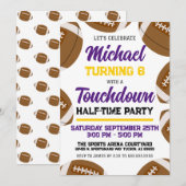 ボーイズ紫イエローサッカーチーム誕生日パーティー 招待状 (正面/裏面)