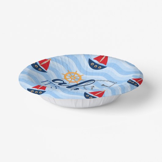 ボーイズ航海のいかりボートベビーシャワー紙プレート ペーパーボウル (傾斜あり)