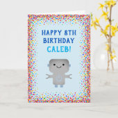 ボーイズ誕生日かわいいブルーロボットカラフル紙吹雪 カード (黄色い花)