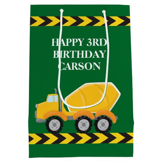 ボーイズ誕生日グリーンセメントミキサートラックカスタム ミディアムペーパーバッグ (裏面)