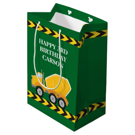ボーイズ誕生日グリーンセメントミキサートラックカスタム ミディアムペーパーバッグ (裏面アングル)