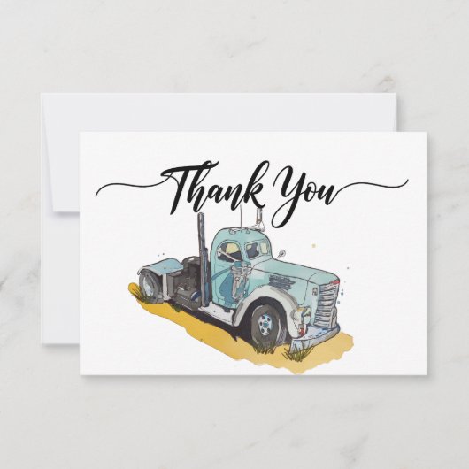 ボーイズ誕生日パーティーブルーセミトラック サンキューカード (正面)