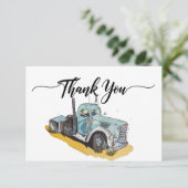 ボーイズ誕生日パーティーブルーセミトラック サンキューカード (スタンド正面)