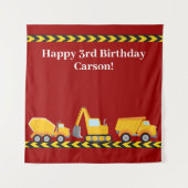 ボーイズ誕生日パーティーレッド建築トラック タペストリー (正面)