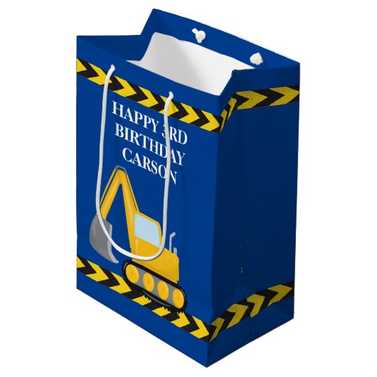 ボーイズ誕生日ブルー建築車カスタム両 ミディアムペーパーバッグ (正面アングル)