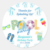 ボーイズ誕生日プールパーティーの好意ありがとう ラウンドシール (正面)