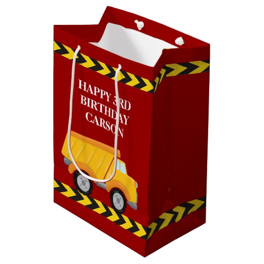 ボーイズ誕生日レッドダンプトラックカスタムキッズ ミディアムペーパーバッグ (正面アングル)