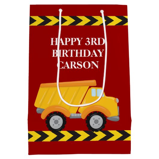 ボーイズ誕生日レッドダンプトラックカスタムキッズ ミディアムペーパーバッグ (裏面)