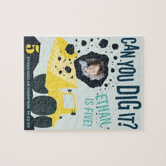 ボーイズ誕生日建築トラックブルーイエロー ジグソーパズル (横)