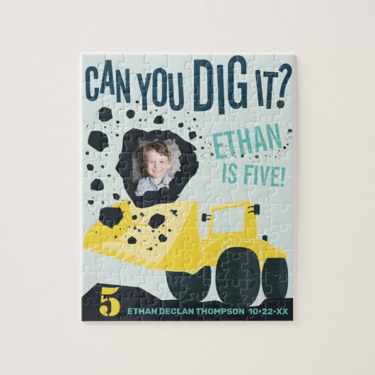 ボーイズ誕生日建築トラックブルーイエロー ジグソーパズル (縦)