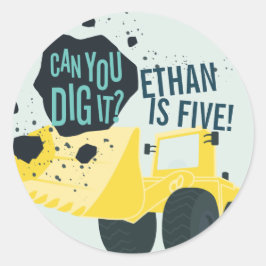 ボーイズ誕生日建築トラックブルーイエロー ラウンドシール