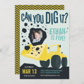 ボーイズ誕生日建築トラックブルーイエロー 招待状 (正面/裏面)