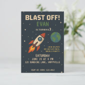 ボーイズ誕生日 – アウトター宇宙宇宙ロケット 招待状 (スタンド正面)