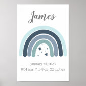 ボーイズ誕生統計ポスターレインボーパーソナライズされたル ポスター (正面)