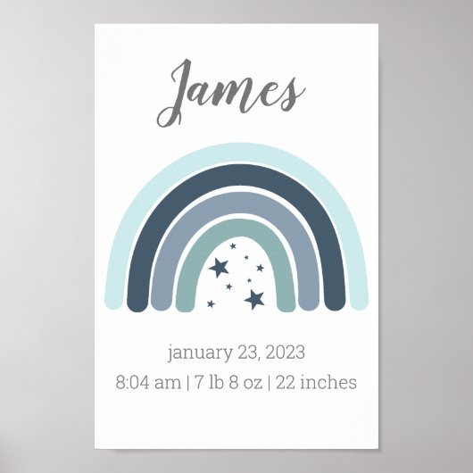 ボーイズ誕生統計ポスターレインボーパーソナライズされたル ポスター (正面)