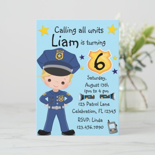 ボーイズ警察官誕生日 招待状 (スタンド正面)