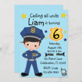 ボーイズ警察官誕生日 招待状 (正面/裏面)