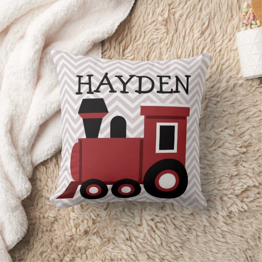 ボーイズ赤い列車のパーソナライズされた枕 クッション (ブランケット)