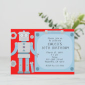 ボーイズ赤ロボットカスタムバースデーパーティ招待状 招待状 (スタンド正面)