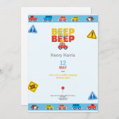 ボーイズ車のトラフィックのビープ音の誕生日カードの招待 シーズンカード (正面/裏面)
