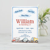 ボーイズ車の車の水の色の誕生日パーティー 招待状 (スタンド正面)