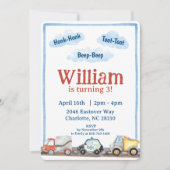 ボーイズ車の車の水の色の誕生日パーティー 招待状 (正面)