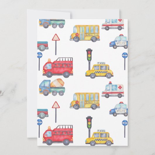 ボーイズ車または交通路1st誕生日 招待状 (裏面)